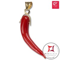 Portafortuna Cornetto Corallo rosso Extra pendente piccolo in Oro 18K id2249