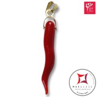 Portafortuna Cornetto Corallo rosso Extra pendente piccolo in Oro 18K id2253