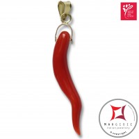 Portafortuna Cornetto Corallo rosso Extra pendente piccolo in Oro 18K id2254