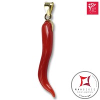 Portafortuna Cornetto Corallo rosso Extra pendente piccolo in Oro 18K id2255