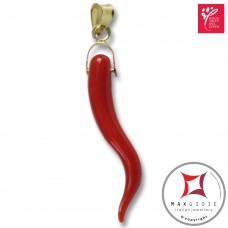 Portafortuna Cornetto Corallo rosso Extra pendente piccolo in Oro 18K id2256