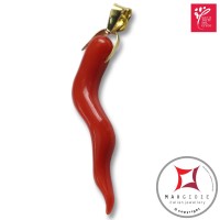 Portafortuna Cornetto Corallo rosso Extra pendente piccolo in Oro 18K id2257