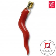 Portafortuna Cornetto Corallo rosso Extra pendente piccolo in Oro 18K id2257