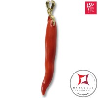 Portafortuna Cornetto Corallo rosso Extra pendente piccolo in Oro 18K id2258