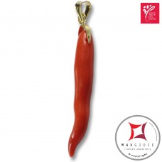 Portafortuna Cornetto Corallo rosso Extra pendente piccolo in Oro 18K id2258