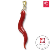 Portafortuna Cornetto Corallo rosso Extra pendente piccolo in Oro 18K id2259