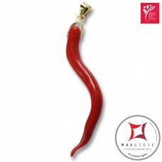 Portafortuna Cornetto Corallo rosso Extra pendente piccolo in Oro 18K id2261