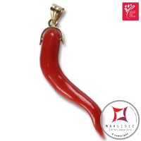 Portafortuna Cornetto Corallo rosso Extra pendente medio in Oro 18K id2262