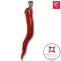 Portafortuna Cornetto Corallo rosso Extra pendente medio in Oro 18K id2263