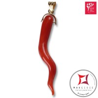 Portafortuna Cornetto Corallo rosso Extra pendente medio in Oro 18K id2264