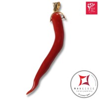 Portafortuna Cornetto Corallo rosso Extra pendente medio in Oro 18K id2265