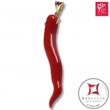 Portafortuna Cornetto Corallo rosso Extra pendente medio in Oro 18K id2266