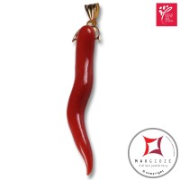 Portafortuna Cornetto Corallo rosso Extra pendente medio in Oro 18K id2267