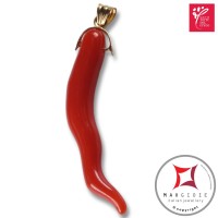 Portafortuna Cornetto Corallo rosso Extra pendente medio in Oro 18K id2268