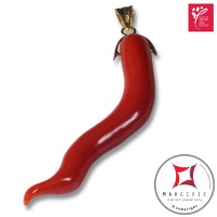 Portafortuna Cornetto Corallo rosso Extra pendente medio in Oro 18K id2270