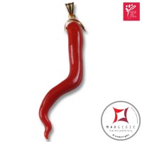 Portafortuna Cornetto Corallo rosso Extra pendente medio in Oro 18K id2271