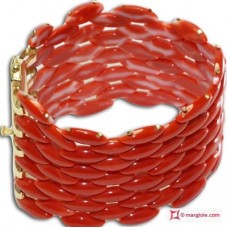 Bracciale Corallo rosso Extra Cerasuolo navetta 6 file in Oro giallo 18K