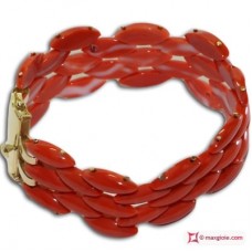 Bracciale Corallo rosso Extra Cerasuolo navetta 3 file in Oro giallo 18K