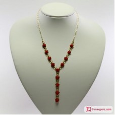 Collana Corallo rosso Extra Dark Color rose in Oro giallo 18K