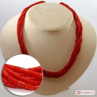 Collana Corallo rosso Extra Torchon cannettine 2½mm 10 fili in Oro 18K