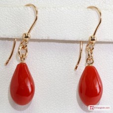 Orecchini Corallo rosso Extra poire 6½x11mm in Oro 18K