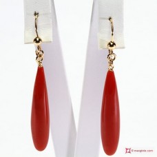 Orecchini Corallo rosso Extra goccia 8x40mm in Oro 18K