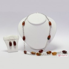 Collana e Orecchini Corniola 25x13mm catena in Argento
