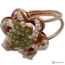Anello Vintage Toppa [Peridoto, Perle] in Argento 925 placcato Oro