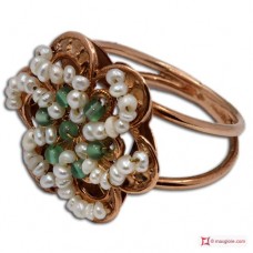 Anello Vintage Toppa [Agata Verde, Perle] in Argento 925 placcato Oro