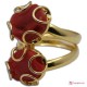 Anello Corallo rosso 2 spole in Argento 925 placcato Oro [scelte multiple]
