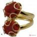 Anello Corallo rosso 2 spole in Argento 925 placcato Oro [scelte multiple]