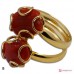 Anello Corallo rosso 2 spole in Argento 925 placcato Oro [scelte multiple]