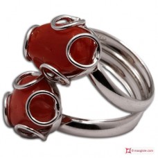 Anello Corallo rosso 2 spole in Argento 925 rodiato [scelte multiple]