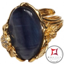 Anello etrusco Kyanite Zirconi Foglie in Argento 925 placcato oro id0036