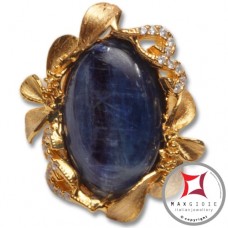 Anello etrusco Kyanite Zirconi Foglie in Argento 925 placcato oro id0037