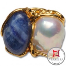 Anello etrusco Kyanite Perle in Argento 925 placcato oro id0038