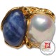 Anello etrusco Kyanite Perle in Argento 925 placcato oro id0038