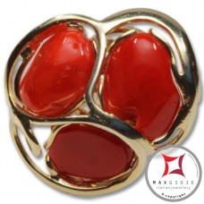 Anello etrusco Corallo rosso Mediterraneo in Argento 925 placcato Oro id0041