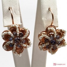Orecchini Vintage Toppa [Iolite, Perle] in Argento 925 placcato Oro