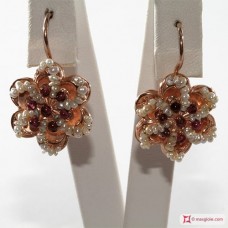 Orecchini Vintage Toppa [Granato, Perle] in Argento 925 placcato Oro