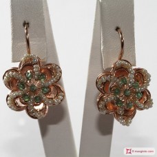 Orecchini Vintage Toppa [Agata verde, Perle] in Argento 925 placcato Oro