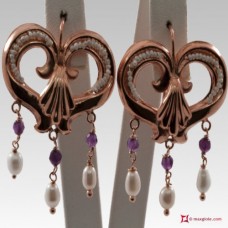Orecchini Vintage Virgola [Ametista, Perle] in Argento 925 placcato Oro