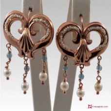 Orecchini Vintage Virgola [Agata azzurra, Perle] in Argento 925 placcato Oro