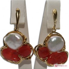 Orecchini etrusco Corallo rosso Perle 49x28mm in Argento 925 placcato Oro id10