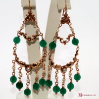 Orecchini Vintage Style [Agata verde, Perle] in Argento 925 placcato Oro