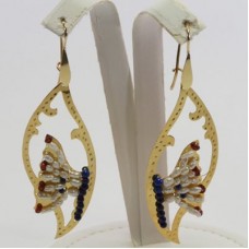 Orecchini Foglia con Farfalla [Perle, Lapis, Granato] in Argento placcato Oro