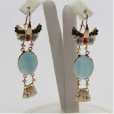 Orecchini Gufo con Calcedonio Sea Blue [Perle, Corallo, Granato] in Argento placcato Oro