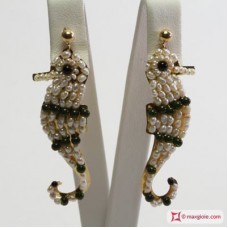 Orecchini ippocampo [Avventurina, Perle] in Argento 925 placcato Oro