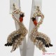 Orecchini cigno [Perle, Corallo, Onice, Cristallo] in Argento placcato Oro
