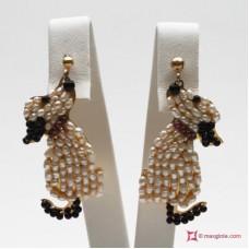 Orecchini Cane [Perle, Onice, Granato] in Argento placcato Oro